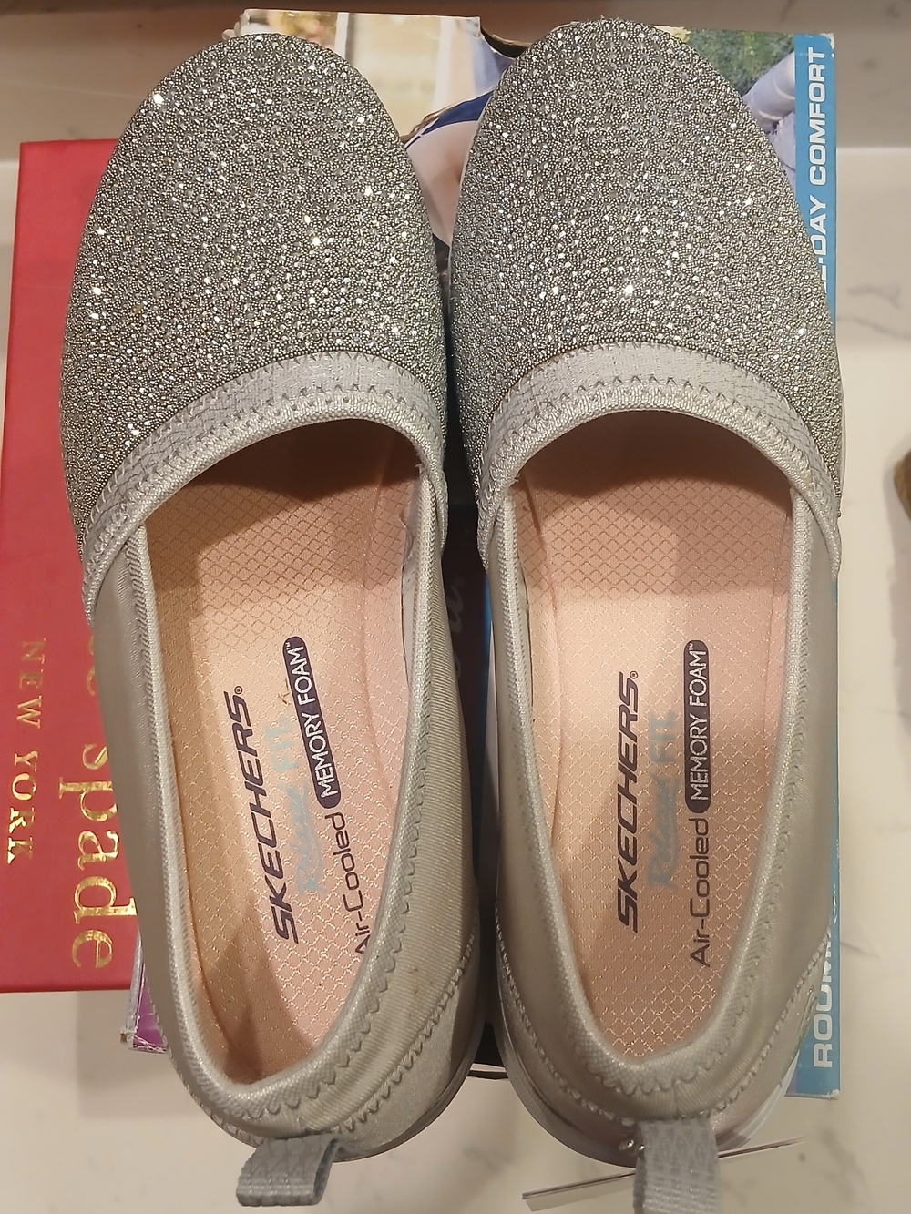 Skechers Silver Slip-On Ballet Flats with Memory Foam